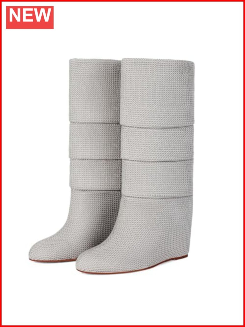 Women's Knit Fold Over Knee High Boots Pointed Toe Wedge Comfortable Pull On
